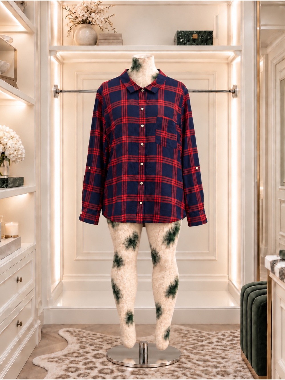 Tommy Hilfiger Red & Navy Plaid Button-Down Shirt